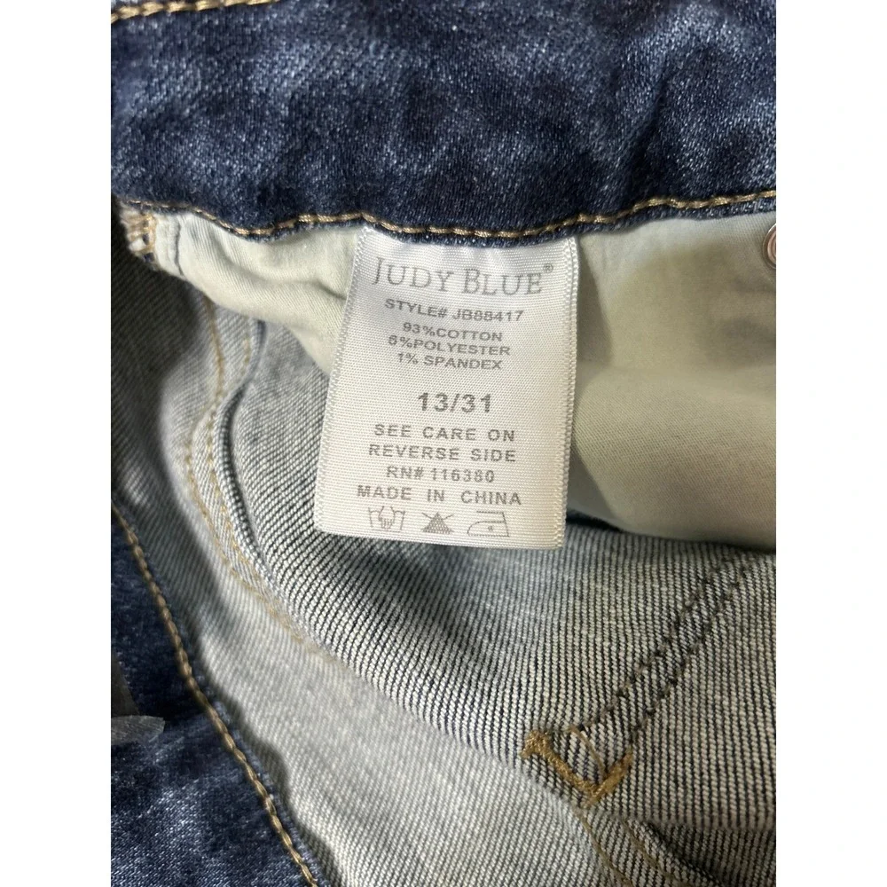 Judy Blue Skinny Jeans Dark Wash Raw Frayed Hem Distressed Size 13/31 JB88417 - Picture 6 of 6